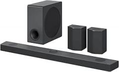 LG S95QR Intelligent Soundbar with 810W Power and 9.1.5 Channels with 5 Vertical Atmos Speakers and Back Speakers Included. Dolby Atmos, DST:X and IMAX Surround Sound - Silver Dark Steel-(LG)