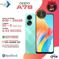 Oppo A78 8GB,256Gb On Easy Installments (9 Months) with 1 Year Brand Warranty & PTA Approved With Free Gift by SALAMTEC & BEST PRICES
