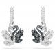 Swan drop earrings Swan, Black, Rhodium plated