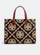 Tory Burch T Monogram Embossed Contrast Small Square Tote Bag - Black / New Cream