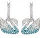  Swarovski Crystal Iconic Swan Pierced Earrings Blue Rhodium Plated