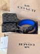  Coach Men Wallet and Belt Set - Grey Black