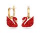 Swarovski Red Iconic Swan Dangle Earrings Gold Tone Plated