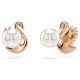 Swarovski Swan stud earrings Crystal pearl, Swan - Black, Rose gold-tone plated