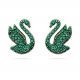  Swarovski Swan stud earrings Green, Rose gold-tone plated